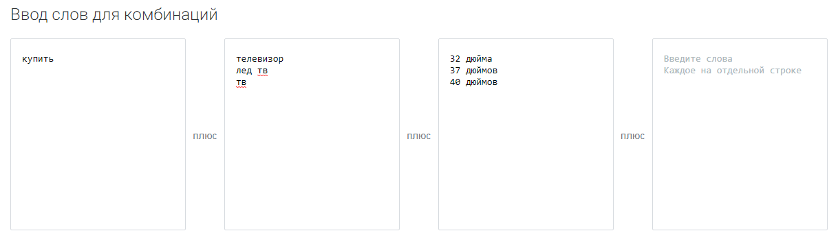 Составляющие ключевых фраз перед перемножением