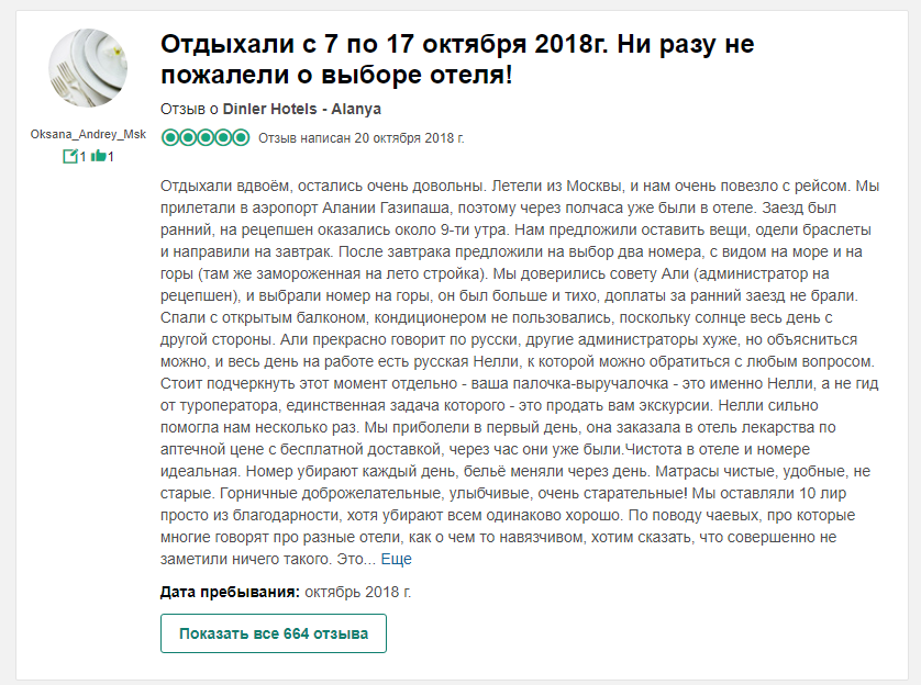 Хороший отзыв про отель